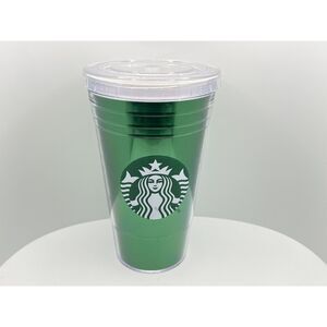 Starbuck 2012 Green Foil 16 oz. Cold Beverage Cup Siren Logo No Straw Plastic